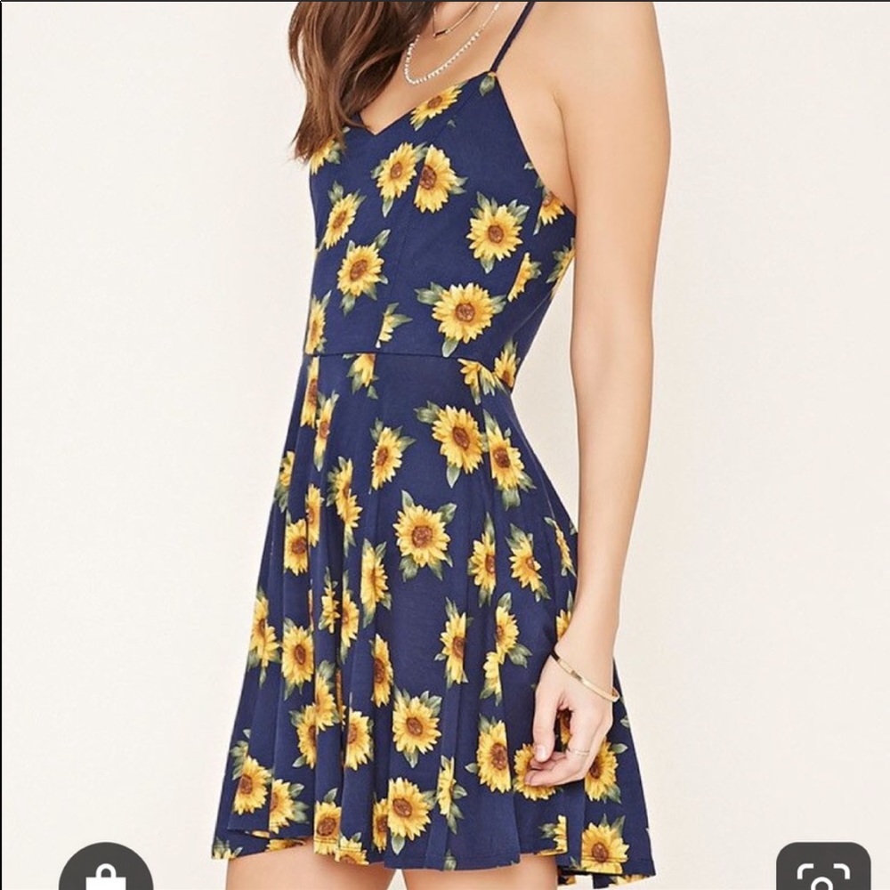 Forever21 Sunflower Dress. A-Line. Navy